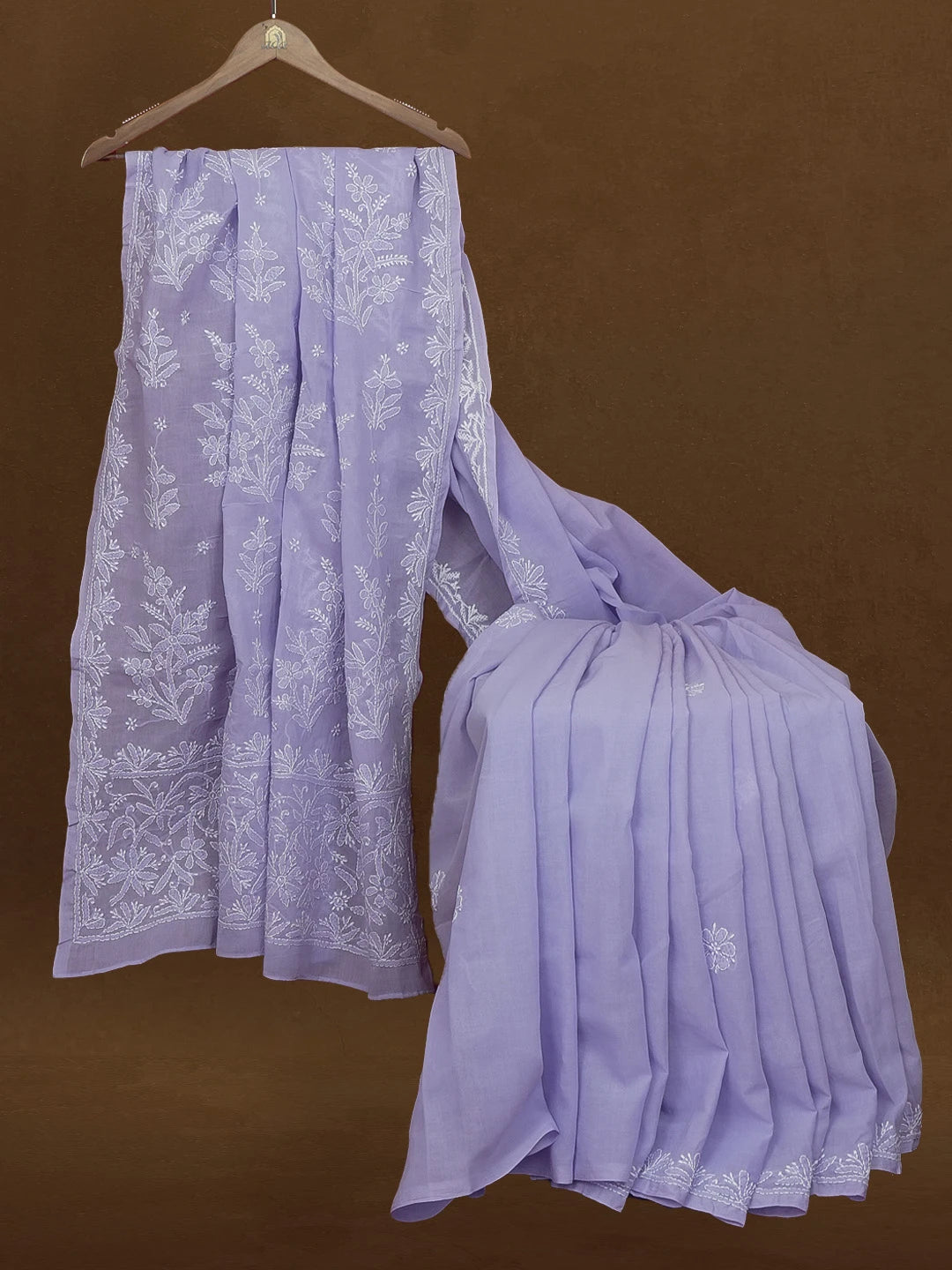 Ada Hand Embroidered Mauve Cotton Lucknowi Chikankari Saree With Blouse 01A560373