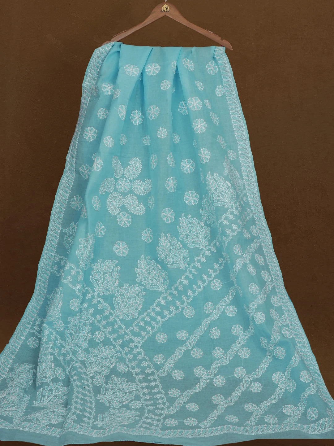 Ada Hand Embroidered Blue Cotton Lucknowi Chikankari Saree and Blouse 01A583394