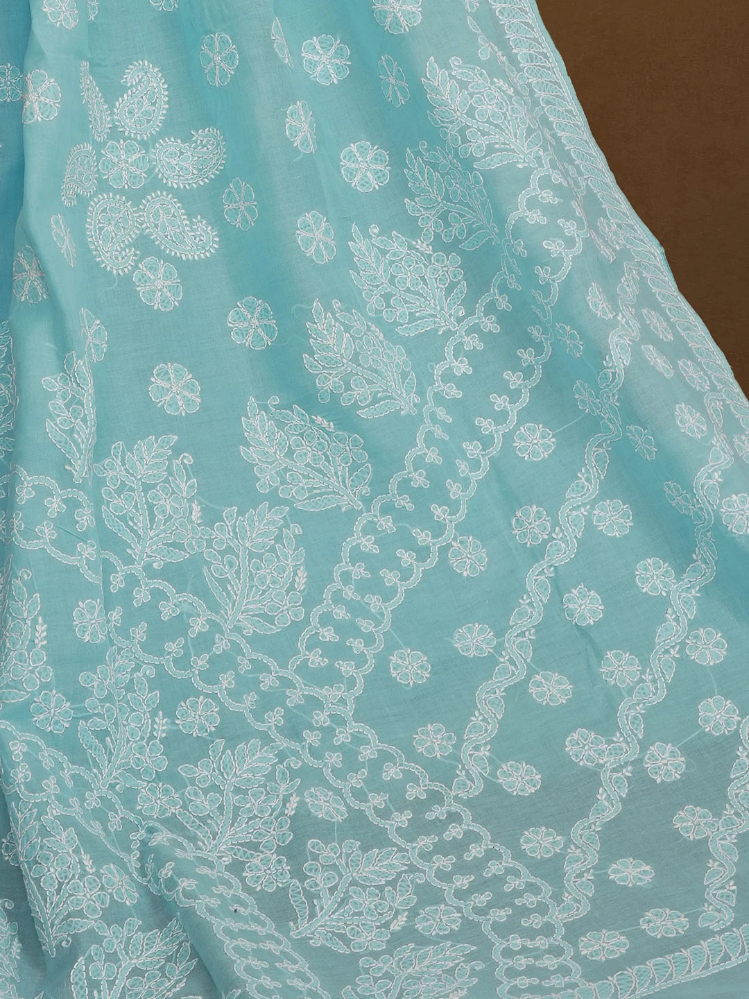 Ada Hand Embroidered Blue Cotton Lucknowi Chikankari Saree and Blouse 01A583394