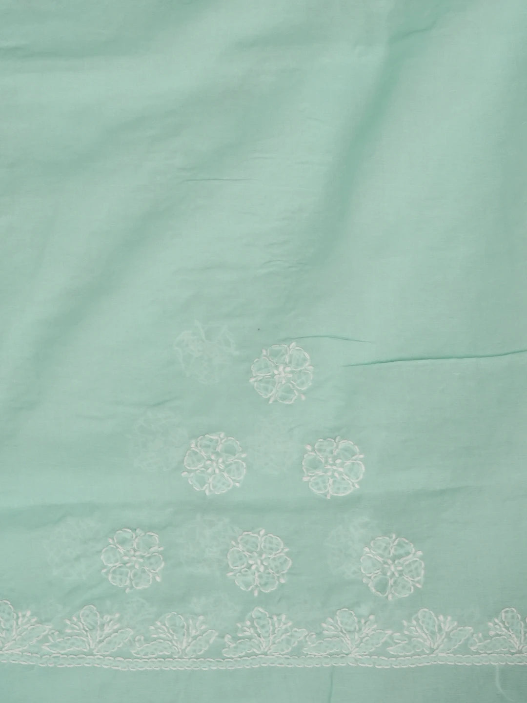 Ada Hand Embroidered Seafoam Green Cotton Lucknowi Chikankari Saree and Blouse 01A499005