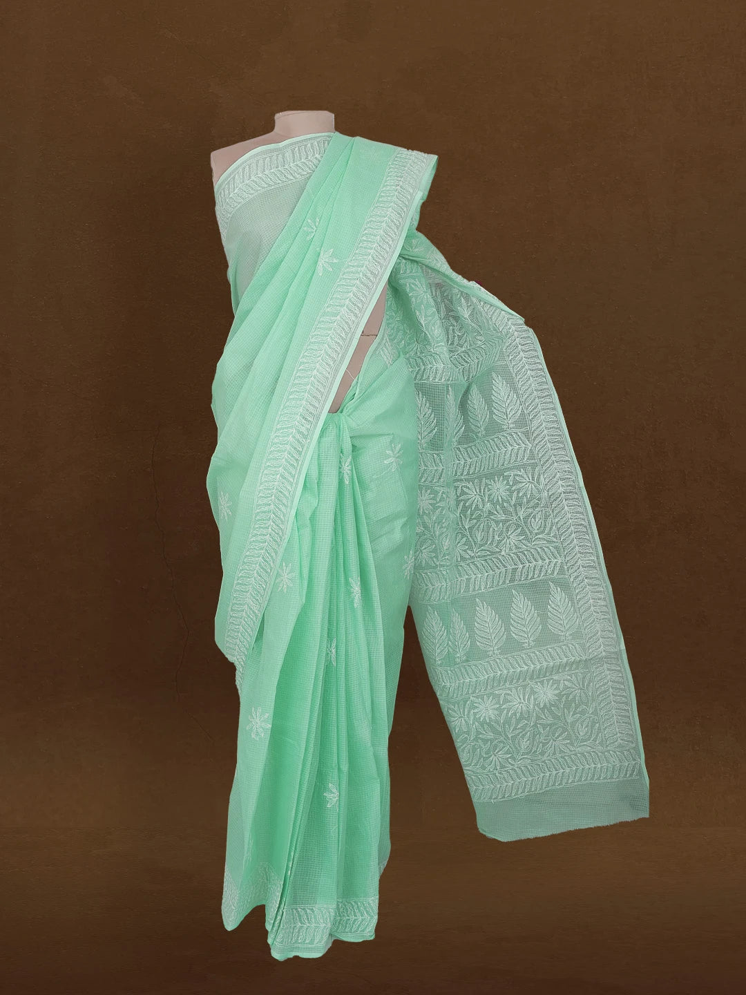 Ada Hand Embroidered Sea Green Kota Lucknowi Chikankari Saree With Blouse 01A590628