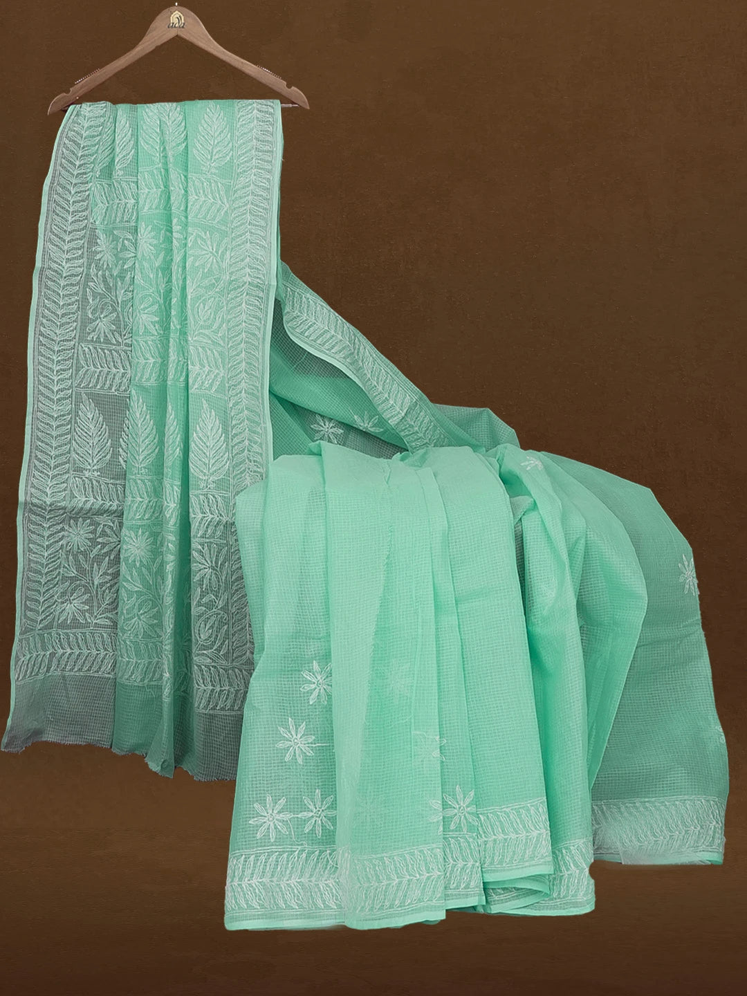 Ada Hand Embroidered Sea Green Kota Lucknowi Chikankari Saree With Blouse 01A590628