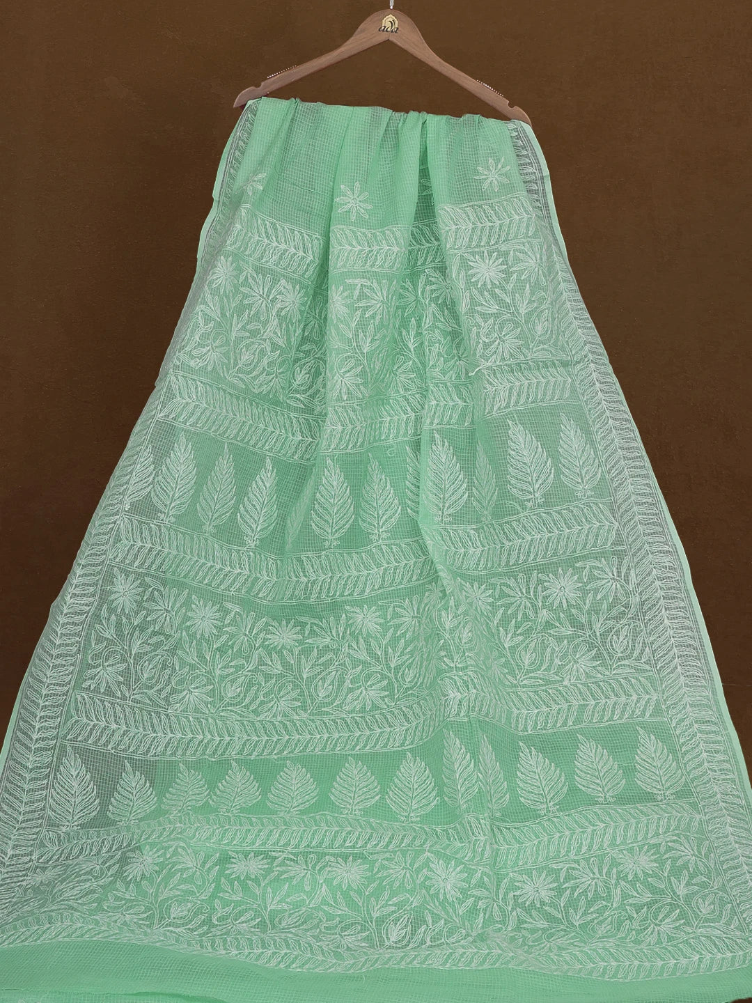 Ada Hand Embroidered Sea Green Kota Lucknowi Chikankari Saree With Blouse 01A590628