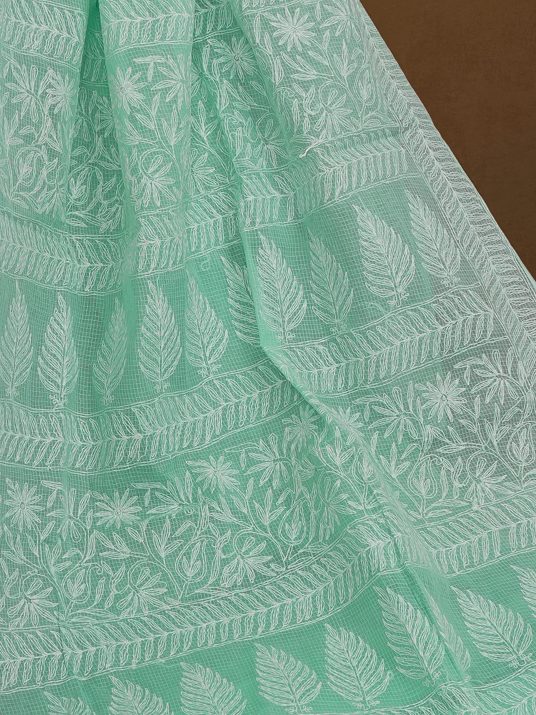 Ada Hand Embroidered Sea Green Kota Lucknowi Chikankari Saree With Blouse 01A590628