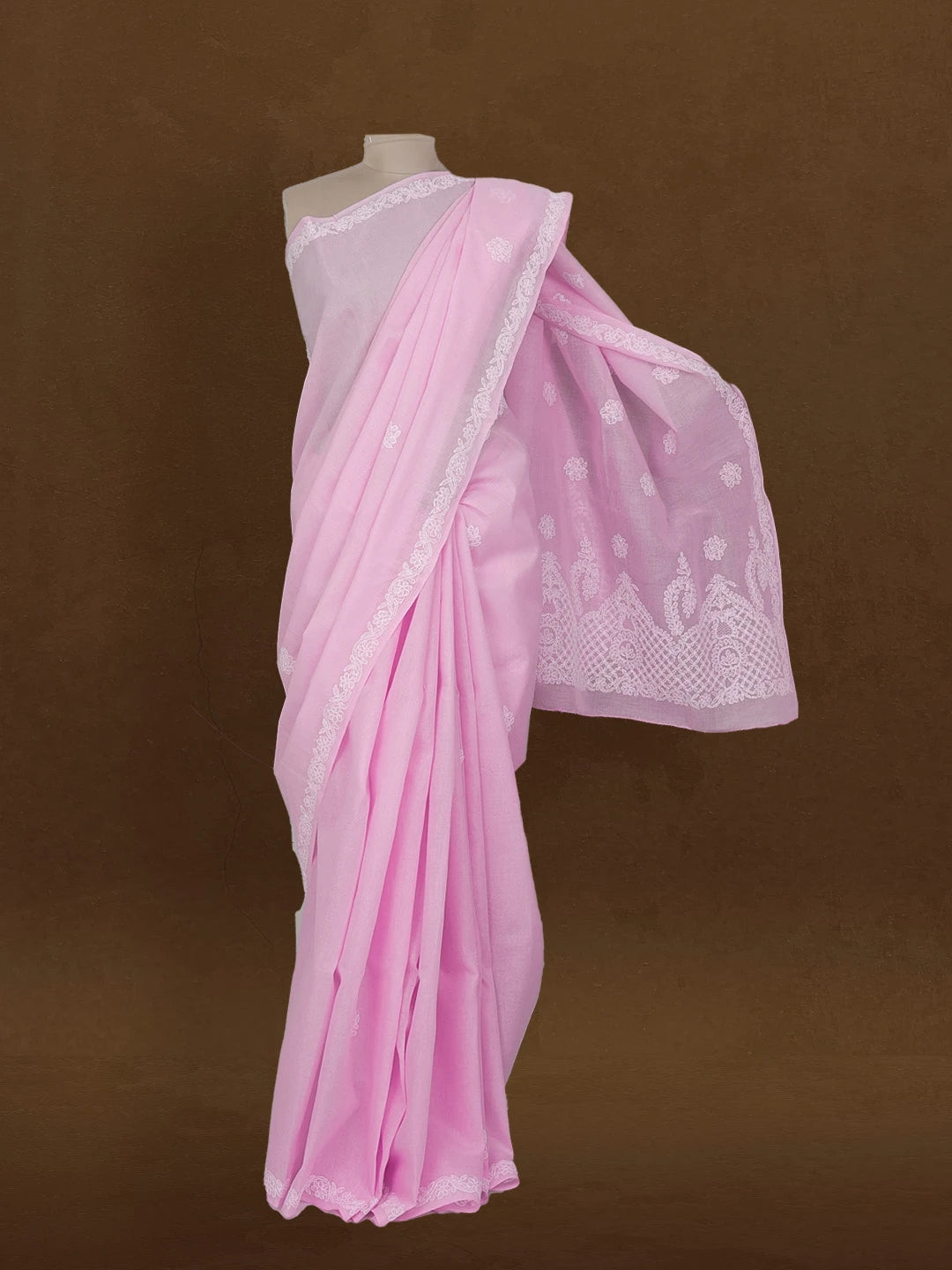Ada Hand Embroidered Lavender Cotton Lucknowi Chikankari Saree and Blouse 01A563664