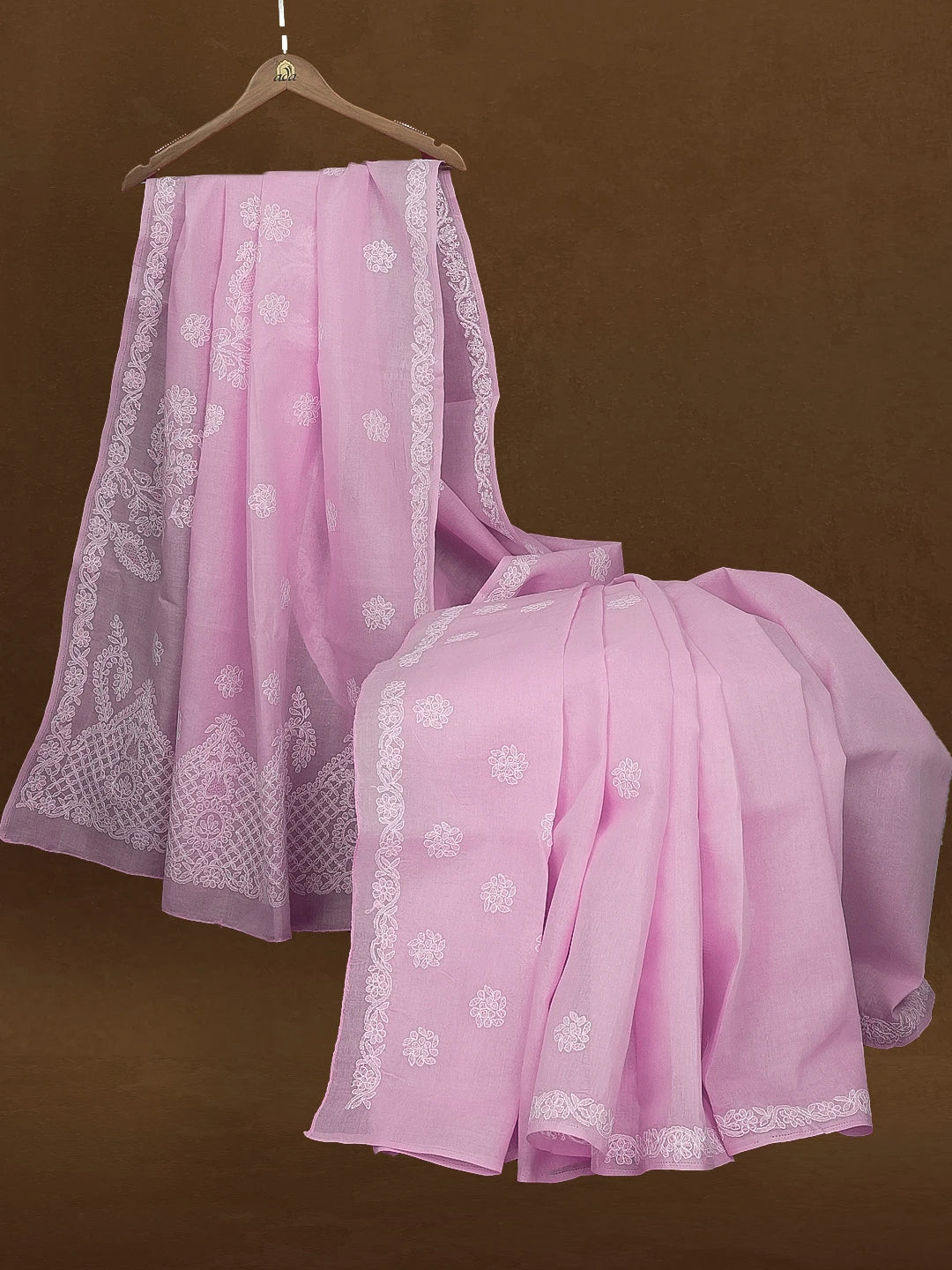 Ada Hand Embroidered Lavender Cotton Lucknowi Chikankari Saree and Blouse 01A563664