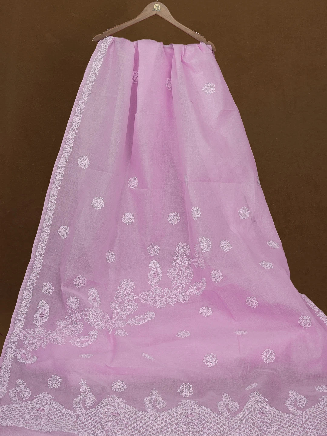 Ada Hand Embroidered Lavender Cotton Lucknowi Chikankari Saree and Blouse 01A563664