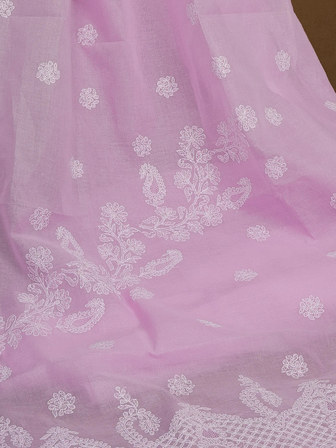 Ada Hand Embroidered Lavender Cotton Lucknowi Chikankari Saree and Blouse 01A563664