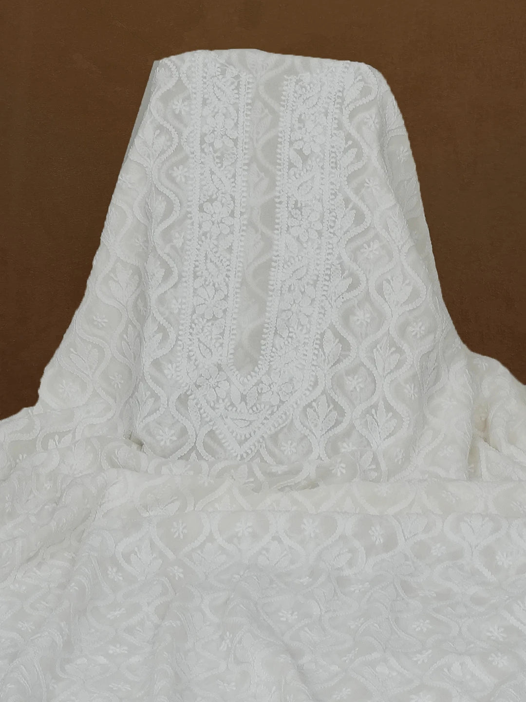 Ada Hand Embroidered White Pure Georgette Lucknowi Chikankari Unstitched Men's Kurta Piece 01A496079