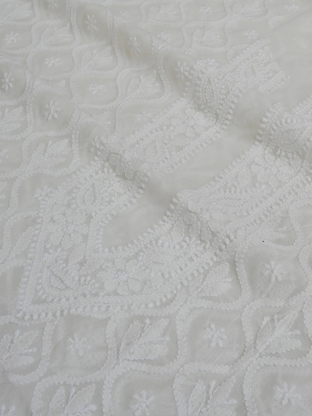 Ada Hand Embroidered White Pure Georgette Lucknowi Chikankari Unstitched Men's Kurta Piece 01A496079