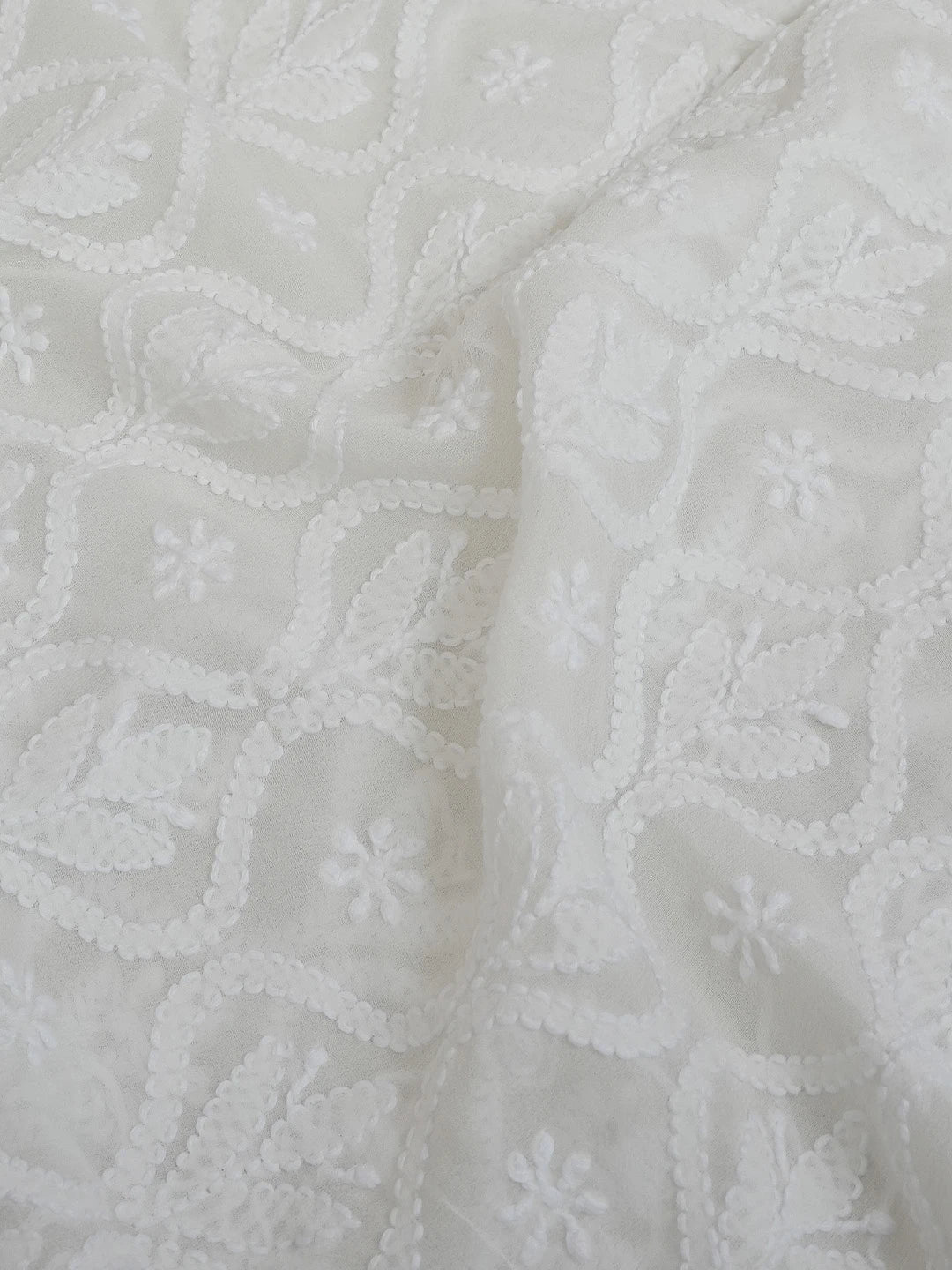 Ada Hand Embroidered White Pure Georgette Lucknowi Chikankari Unstitched Men's Kurta Piece 01A496079