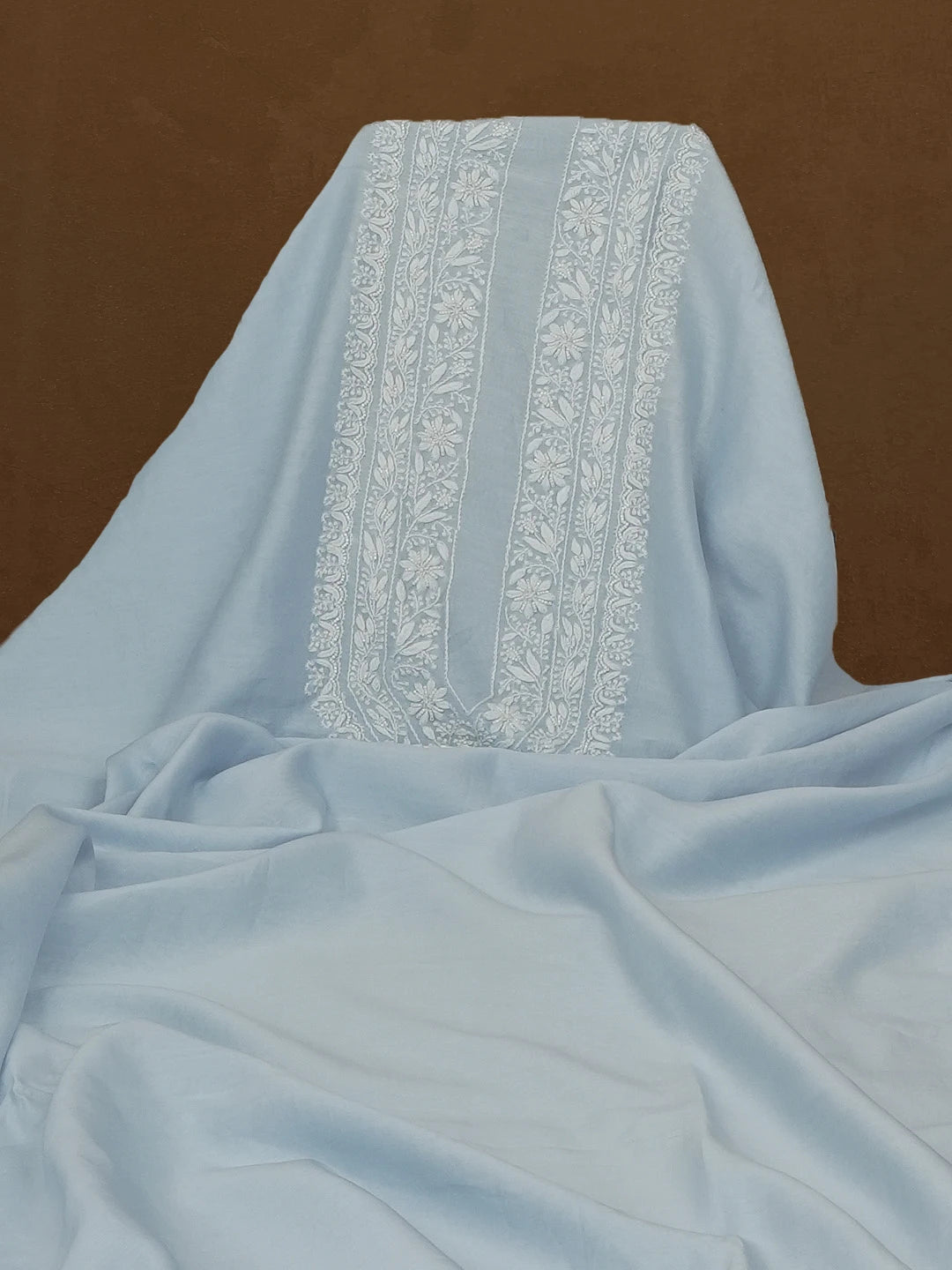 Ada Hand Embroidered Sky Blue Chanderi Lucknowi Chikankari Unstitched Men's Kurta with Pearl Work 01A604644