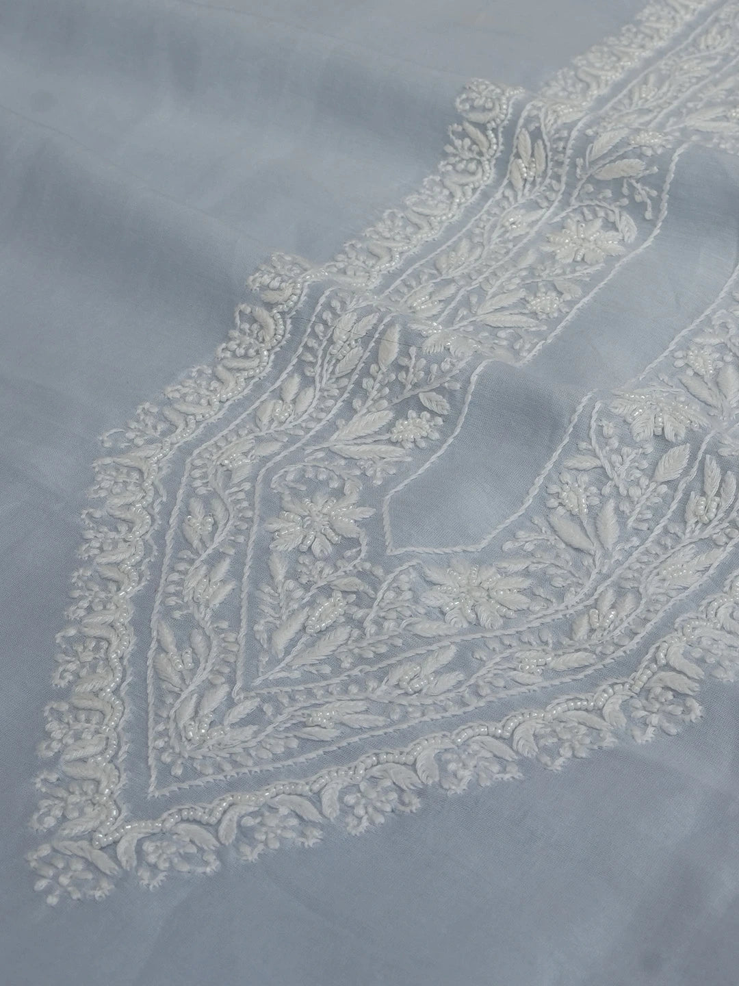 Ada Hand Embroidered Sky Blue Chanderi Lucknowi Chikankari Unstitched Men's Kurta with Pearl Work 01A604644