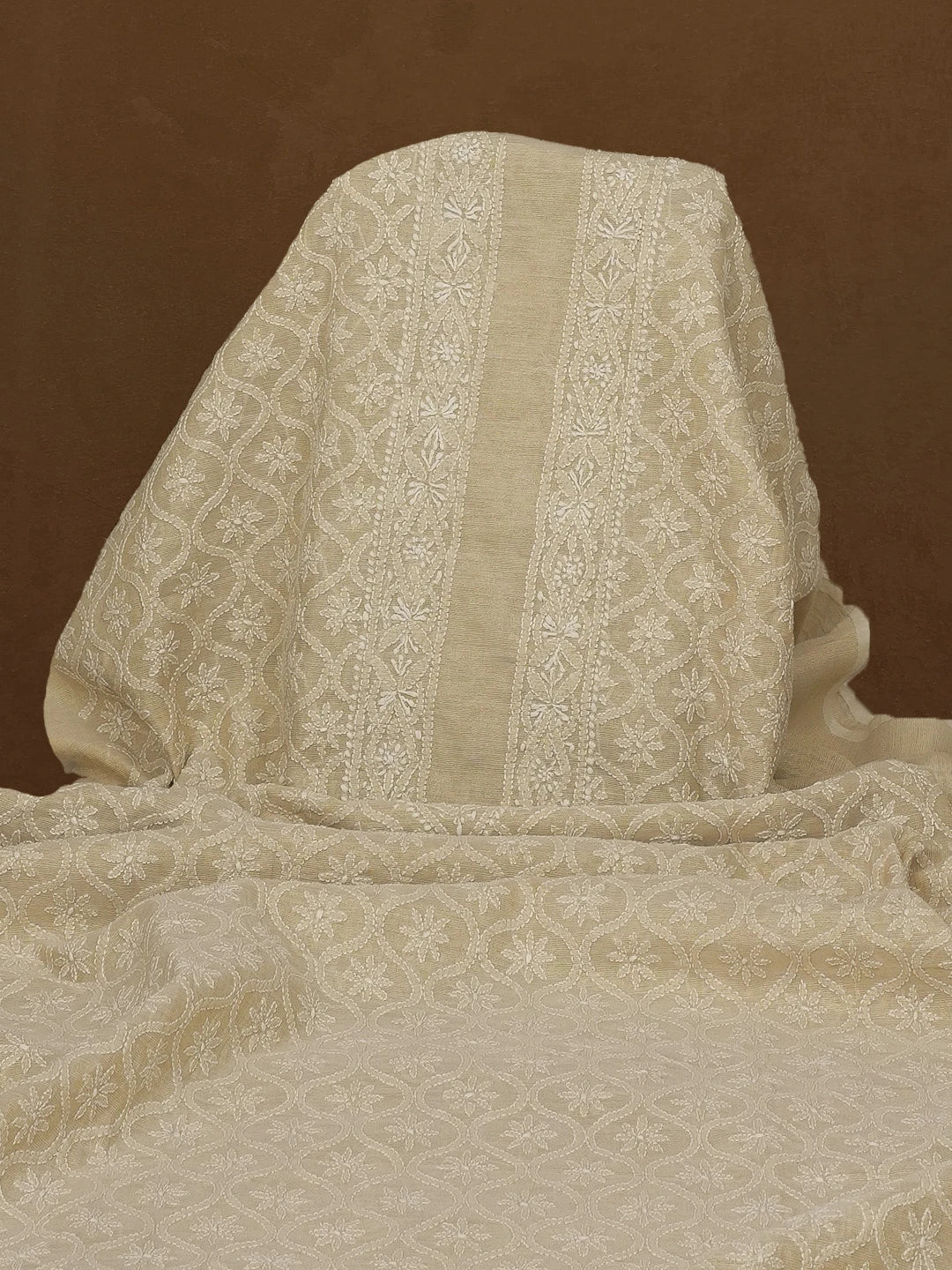 Ada Hand Embroidered Fawn Tissue Lucknowi Chikankari Unstitched Men's Kurta Piece 01A562214
