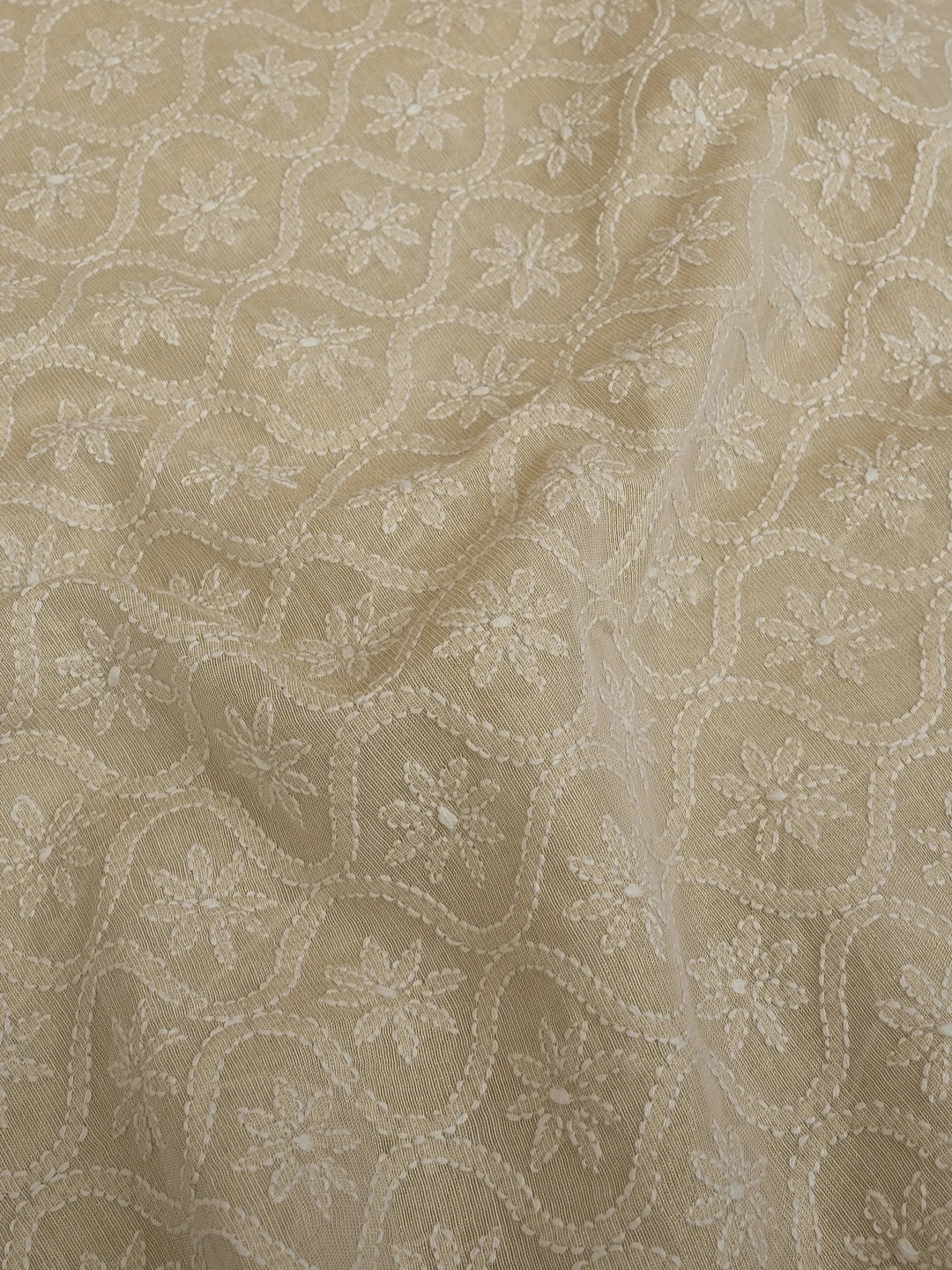 Ada Hand Embroidered Fawn Tissue Lucknowi Chikankari Unstitched Men's Kurta Piece 01A562214