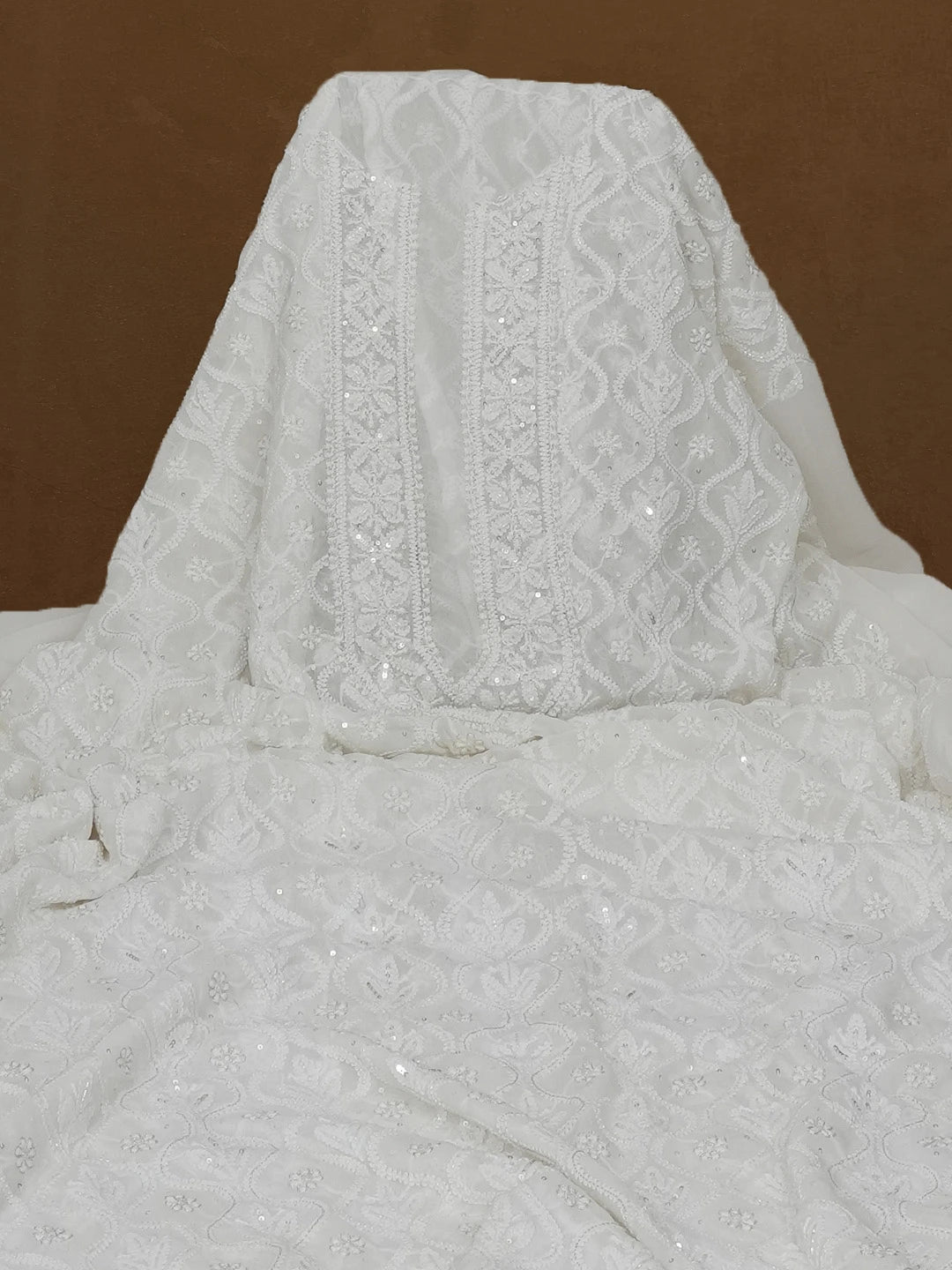 Ada Hand Embroidered White Pure Georgette Lucknowi Chikankari Unstitched Men's Kurta Piece With Zari Work 01A462204