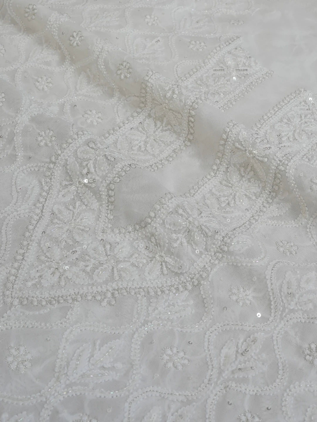 Ada Hand Embroidered White Pure Georgette Lucknowi Chikankari Unstitched Men's Kurta Piece With Zari Work 01A462204
