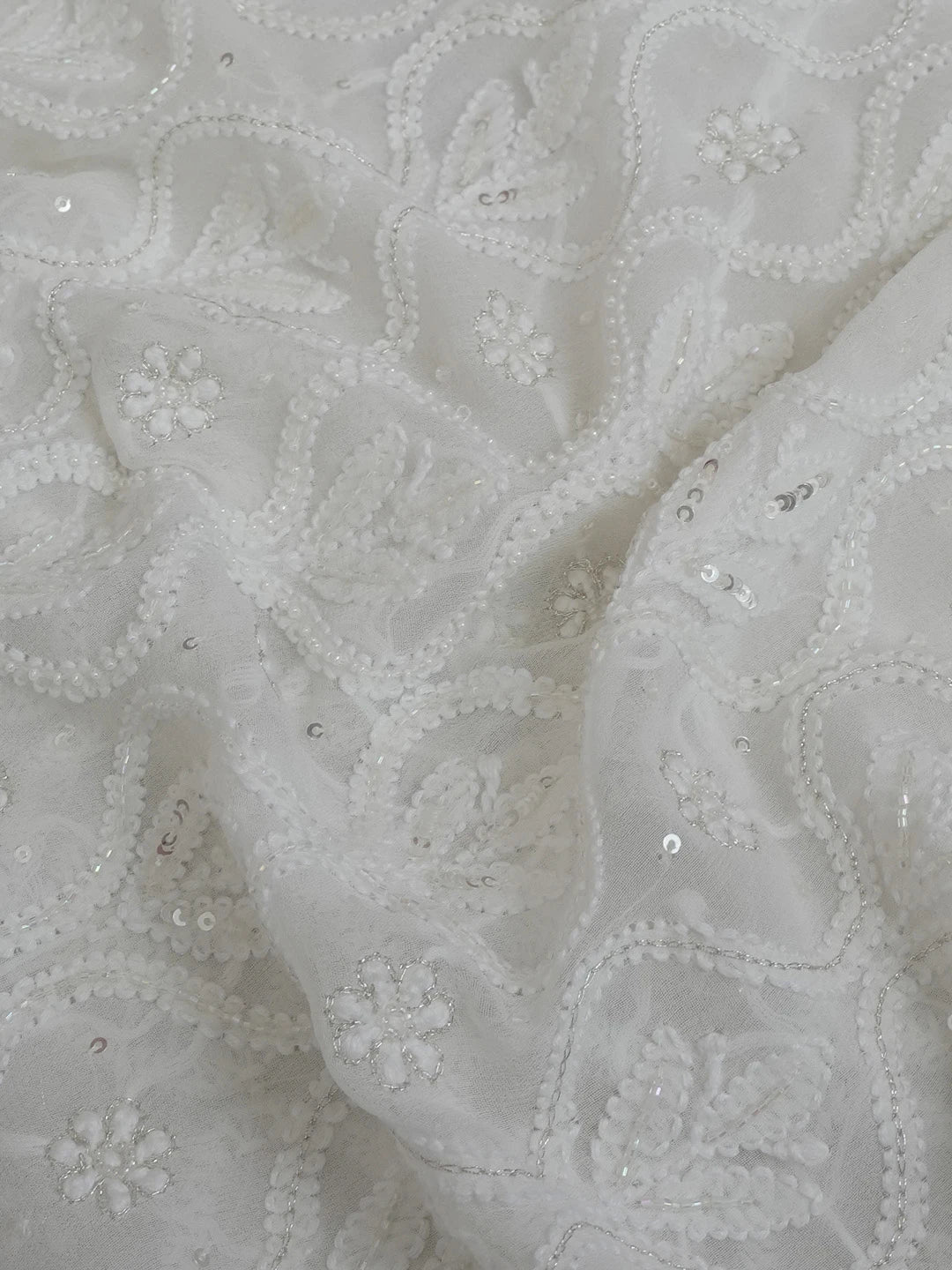 Ada Hand Embroidered White Pure Georgette Lucknowi Chikankari Unstitched Men's Kurta Piece With Zari Work 01A462204