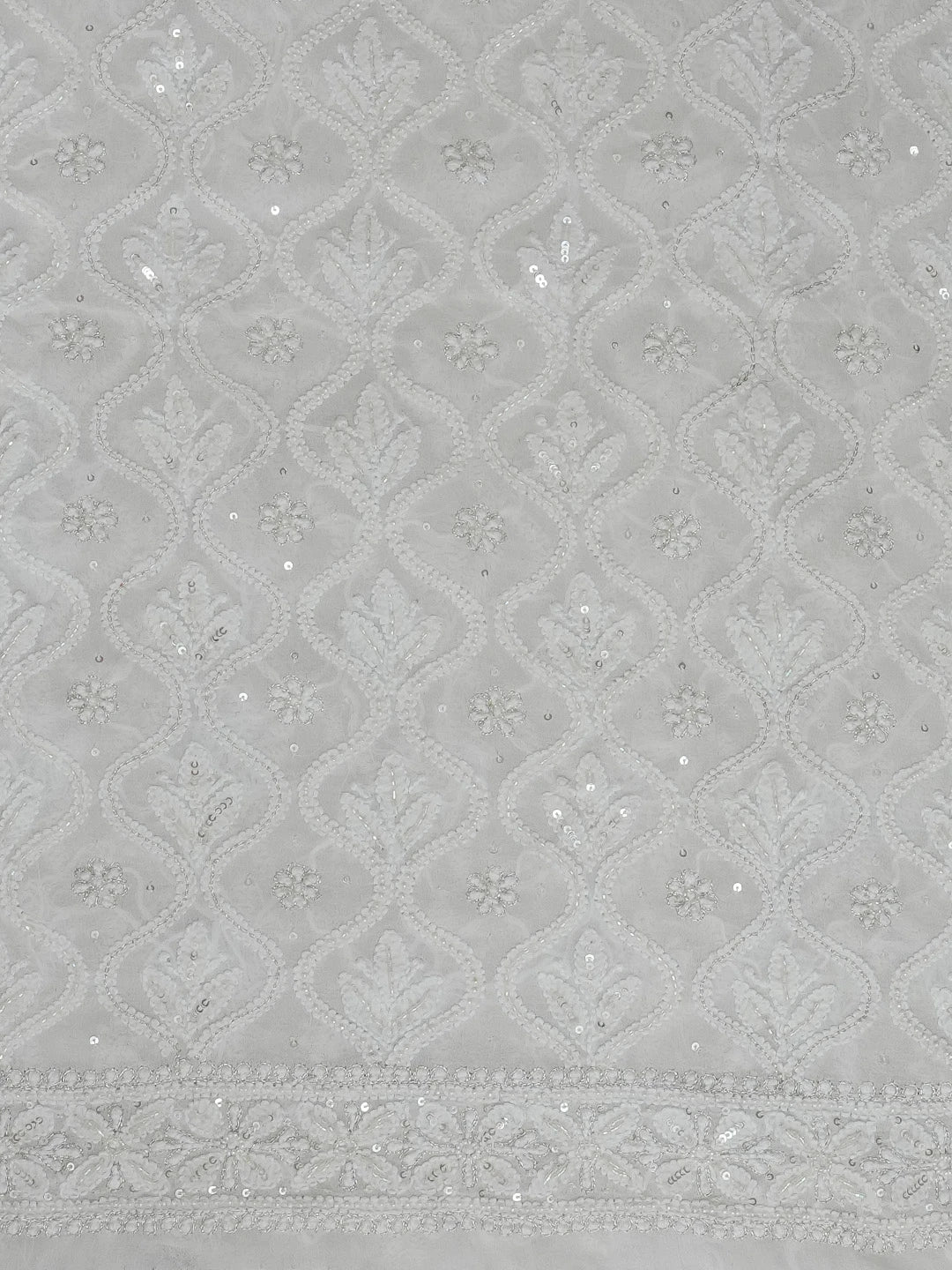 Ada Hand Embroidered White Pure Georgette Lucknowi Chikankari Unstitched Men's Kurta Piece With Zari Work 01A462204