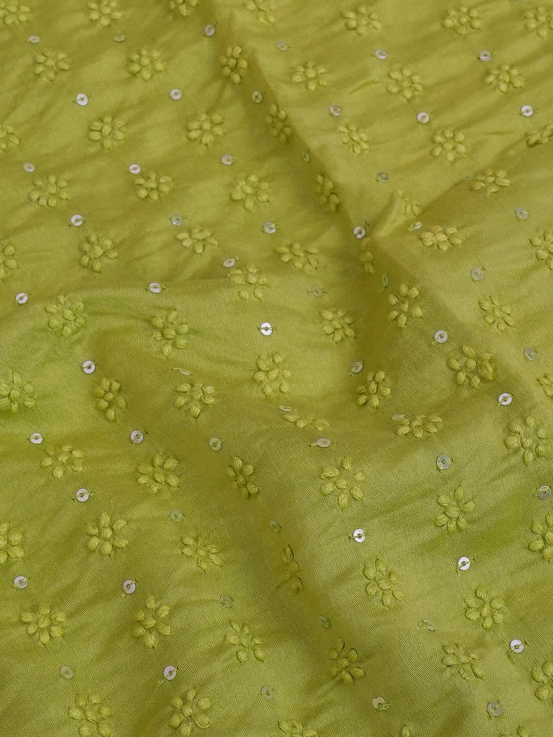 Ada Hand Embroidered Green Chanderi Lucknowi Chikankari Unstitched Men's Kurta with Cutdana and Sequinned Work 01A569171