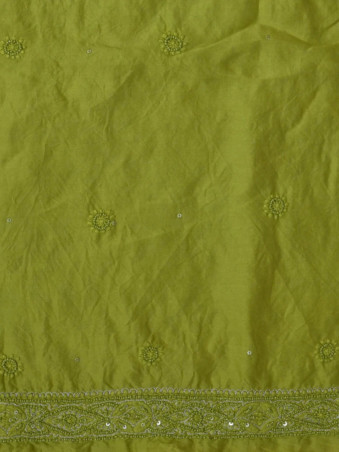 Ada Hand Embroidered Green Chanderi Lucknowi Chikankari Unstitched Men's Kurta with Cutdana and Sequinned Work 01A569171