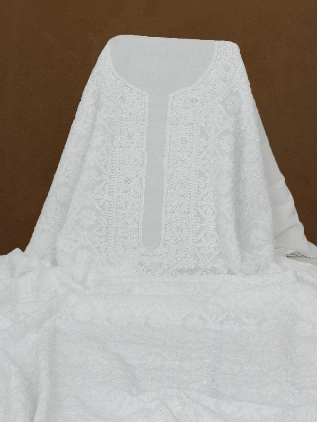 Ada Hand Embroidered White Cotton Lucknowi Chikankari Unstitched Men's Kurta Piece 01A609921