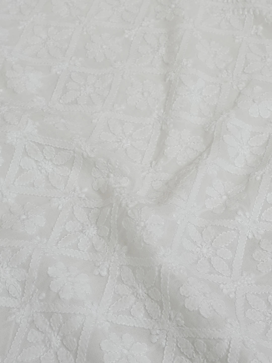 Ada Hand Embroidered White Cotton Lucknowi Chikankari Unstitched Men's Kurta Piece 01A609921