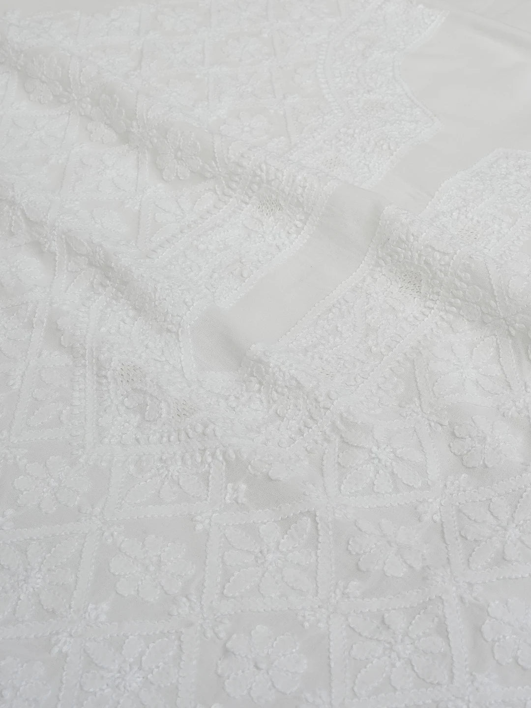 Ada Hand Embroidered White Cotton Lucknowi Chikankari Unstitched Men's Kurta Piece 01A609921