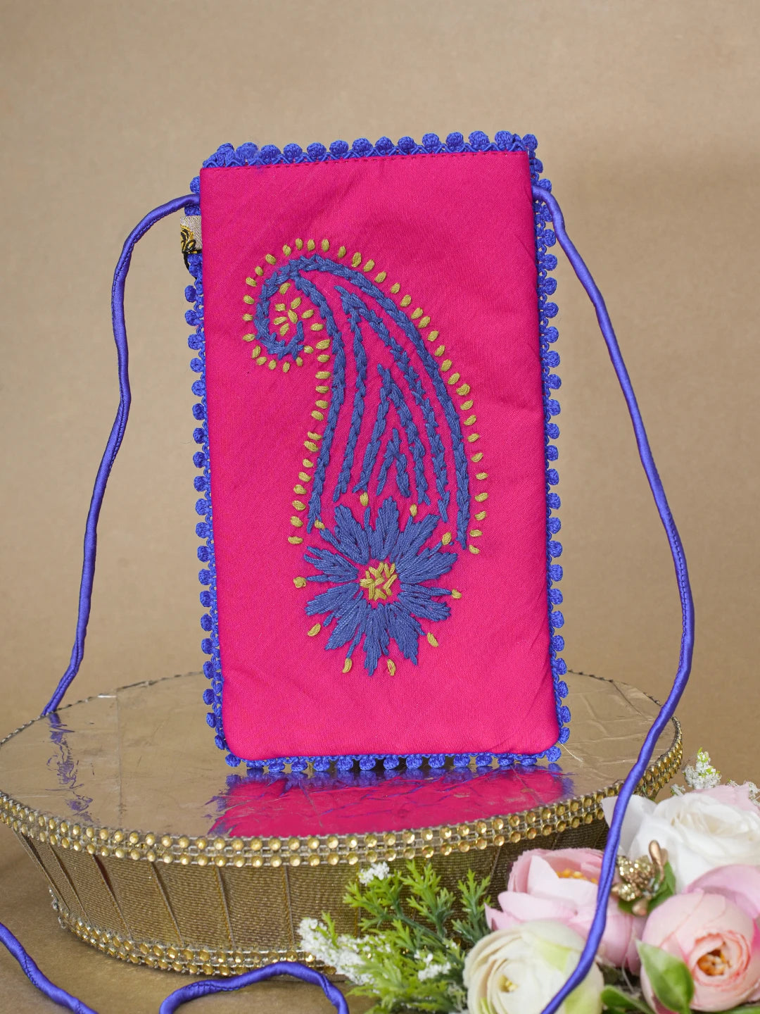 Ada Hand Embroidered Berry Magenta  Cotton Lucknowi Chikankari Mobile Cover 01A610080