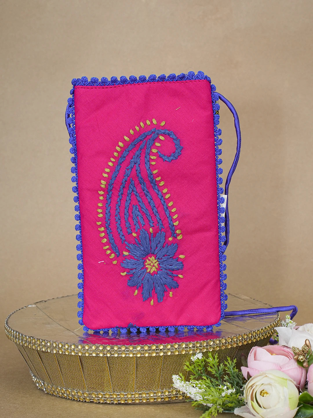 Ada Hand Embroidered Berry Magenta  Cotton Lucknowi Chikankari Mobile Cover 01A610080