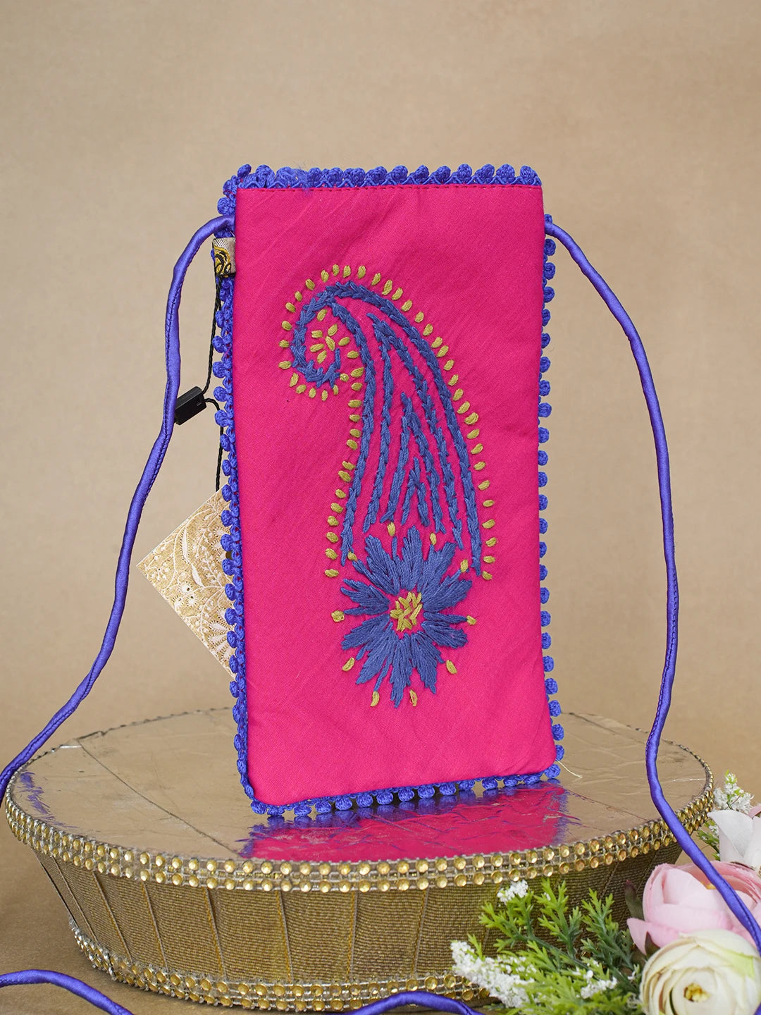 Ada Hand Embroidered Berry Magenta  Cotton Lucknowi Chikankari Mobile Cover 01A610080