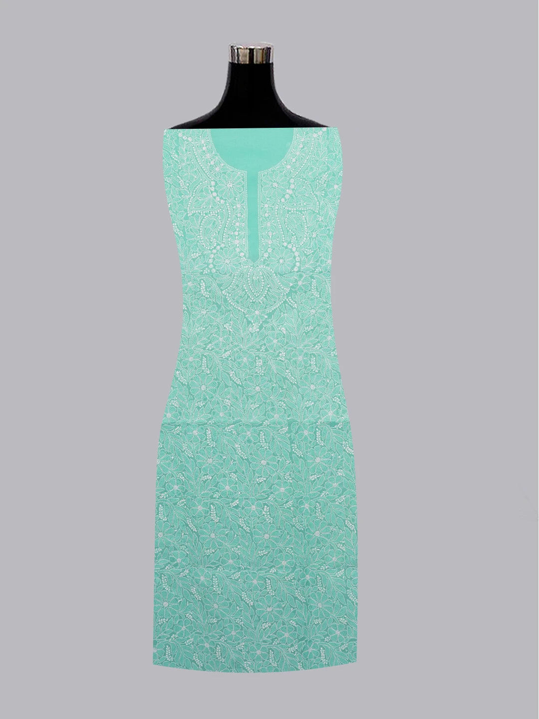 Ada Hand Embroidered Sea Green Cotton Lucknowi Chikankari Unstitched Kurta Piece 01A607297