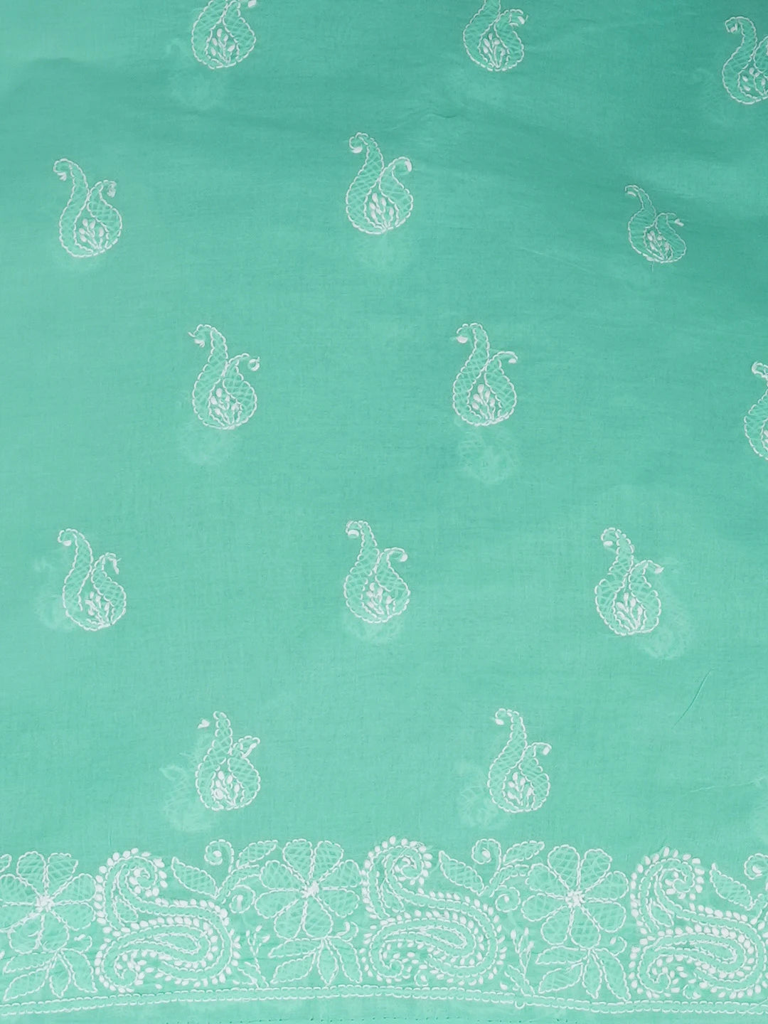 Ada Hand Embroidered Sea Green Cotton Lucknowi Chikankari Unstitched Kurta Piece 01A607297