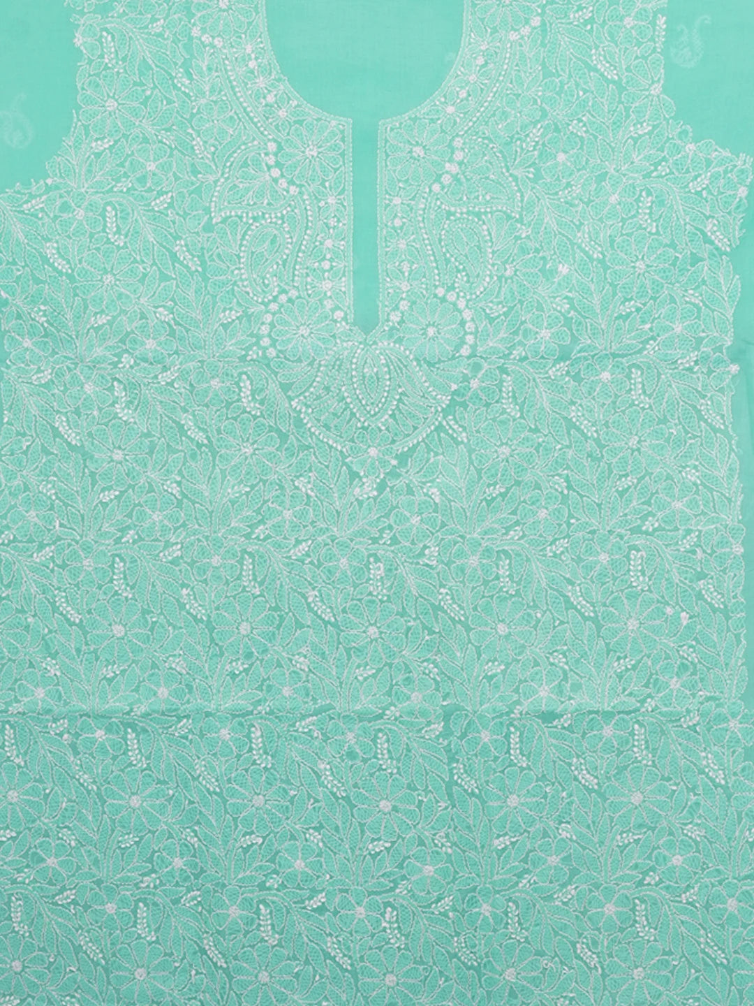 Ada Hand Embroidered Sea Green Cotton Lucknowi Chikankari Unstitched Kurta Piece 01A607297
