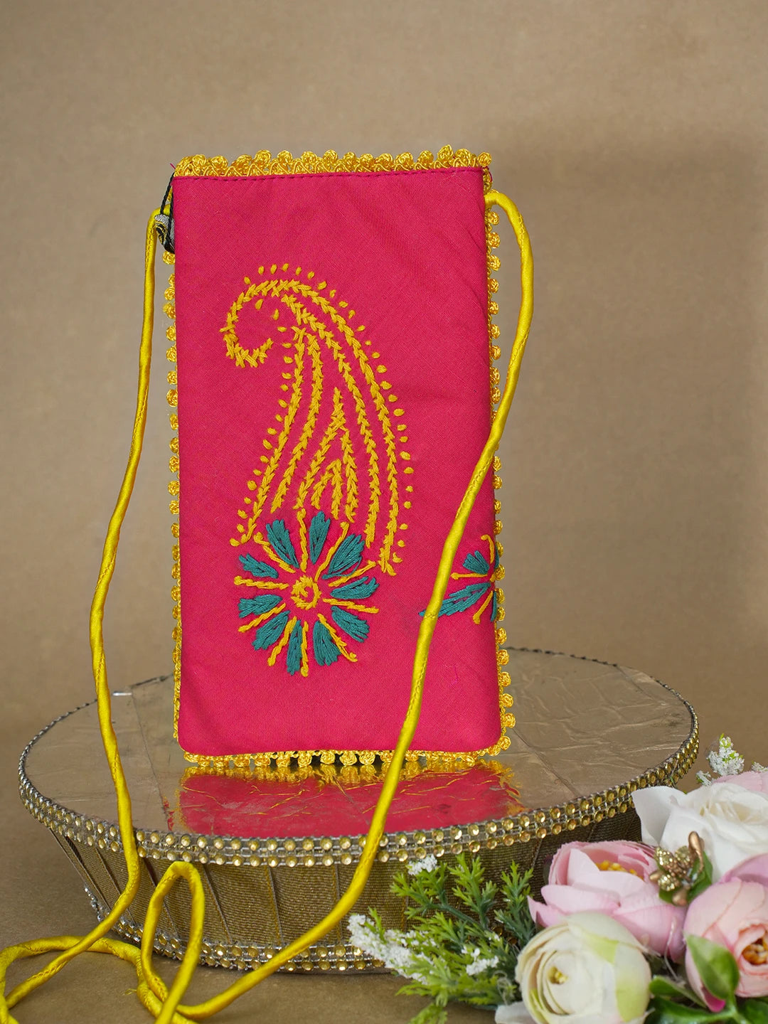 Ada Hand Embroidered Cardinal Red Cotton Lucknowi Chikankari Mobile Cover 01A610079