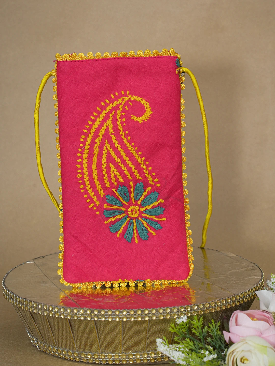 Ada Hand Embroidered Cardinal Red Cotton Lucknowi Chikankari Mobile Cover 01A610079