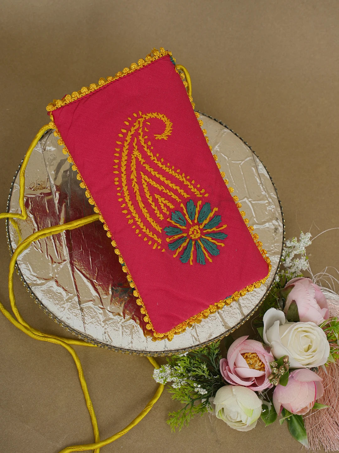 Ada Hand Embroidered Cardinal Red Cotton Lucknowi Chikankari Mobile Cover 01A610079