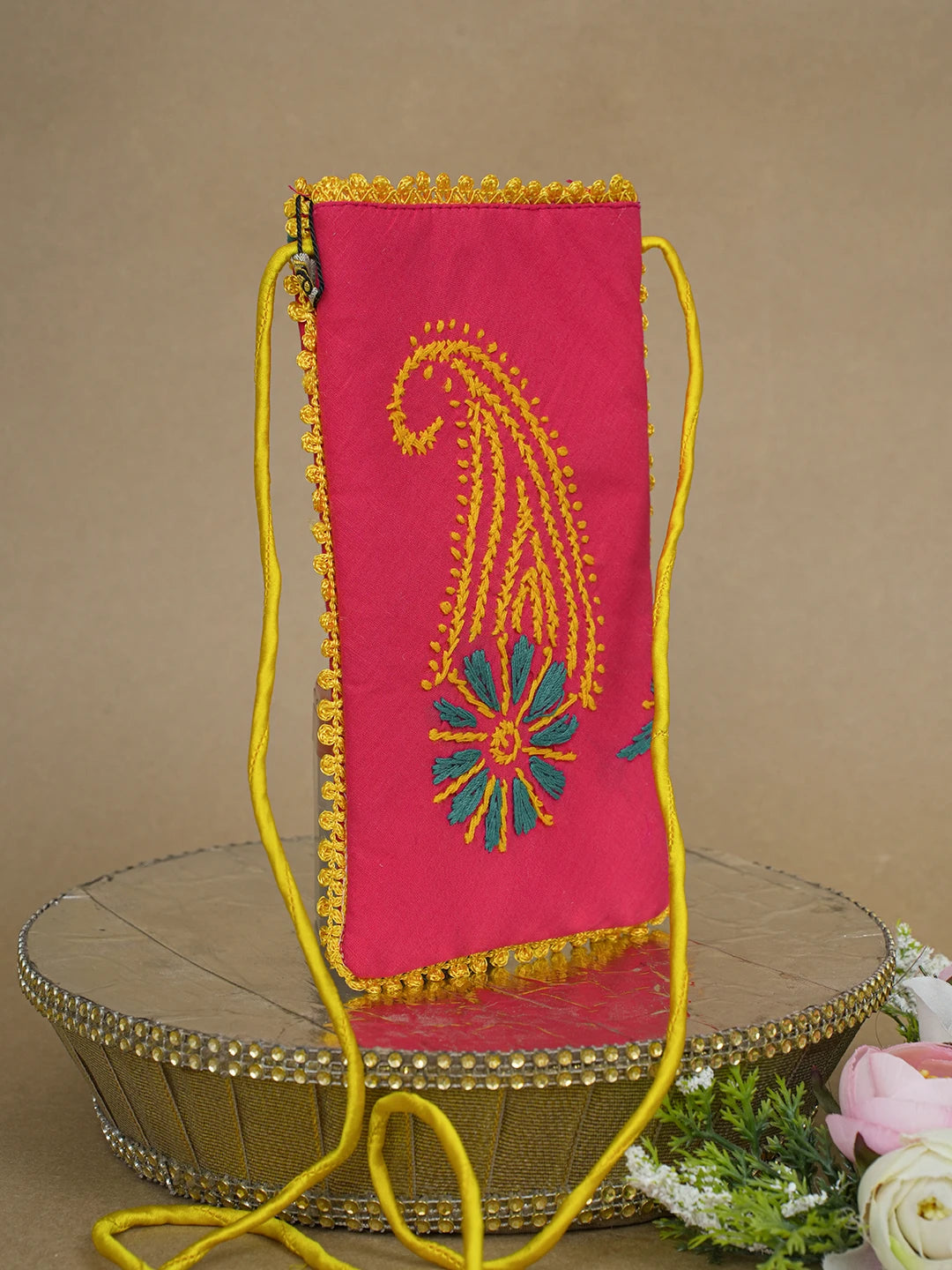 Ada Hand Embroidered Cardinal Red Cotton Lucknowi Chikankari Mobile Cover 01A610079