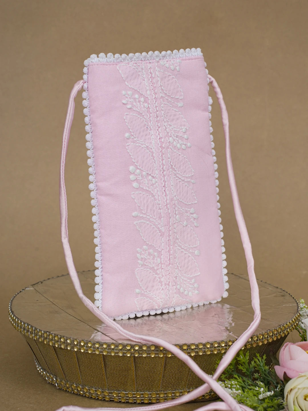 Ada Hand Embroidered Pink Cotton Lucknowi Chikankari Mobile Cover 01A601224