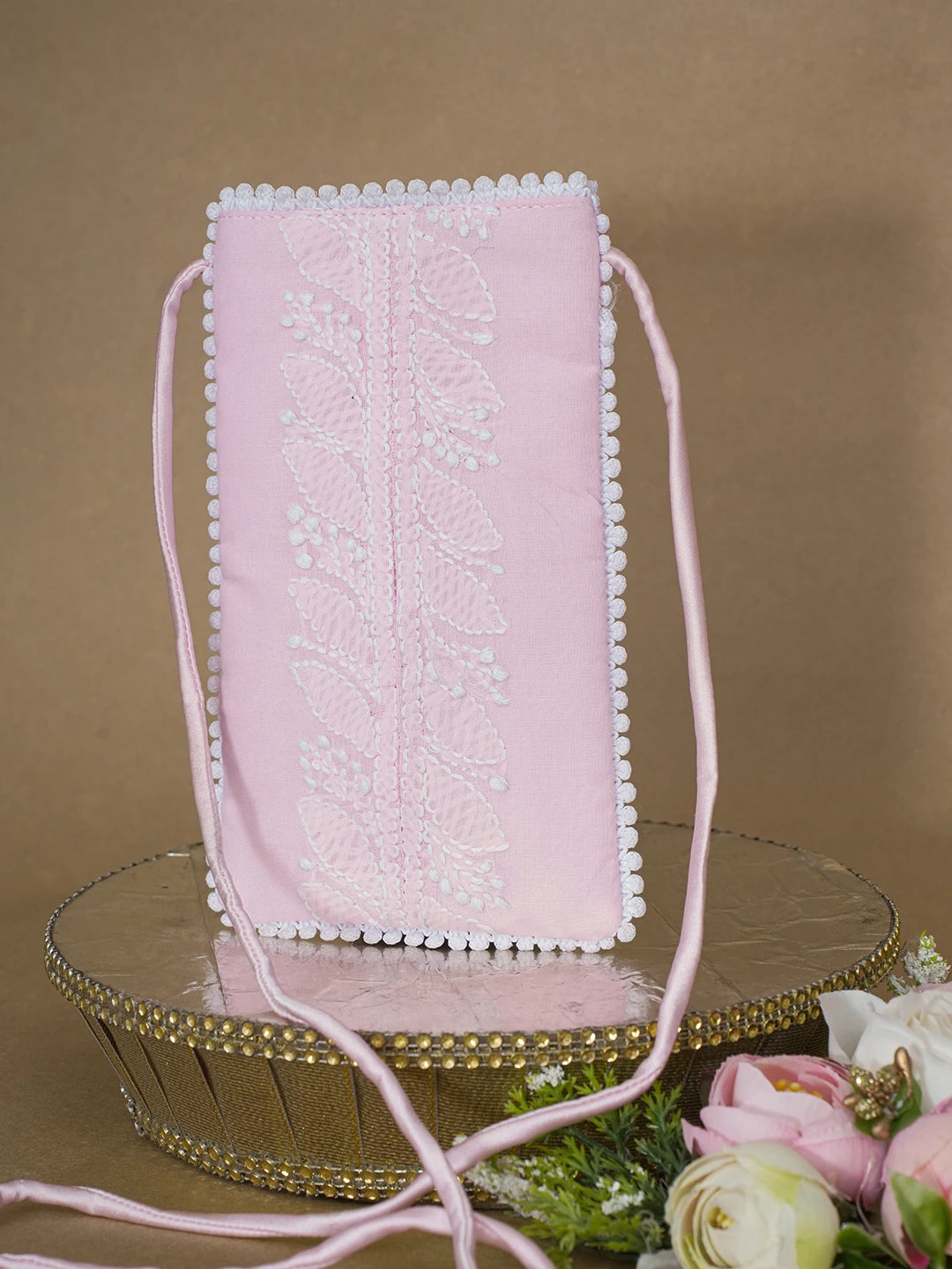 Ada Hand Embroidered Pink Cotton Lucknowi Chikankari Mobile Cover 01A601224