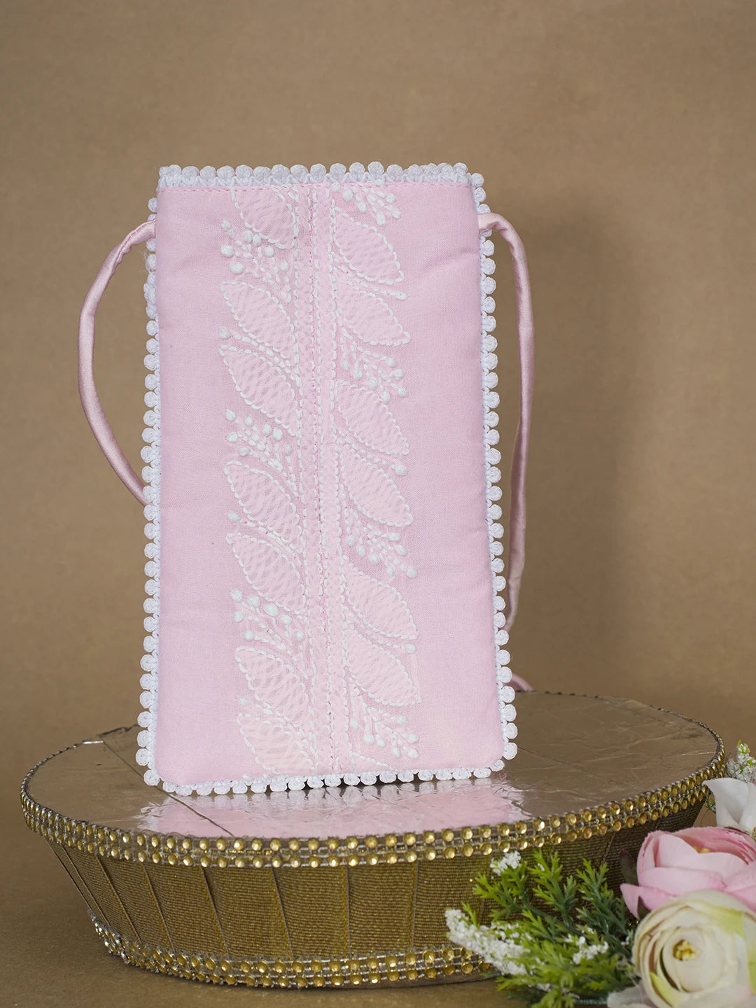 Ada Hand Embroidered Pink Cotton Lucknowi Chikankari Mobile Cover 01A601224