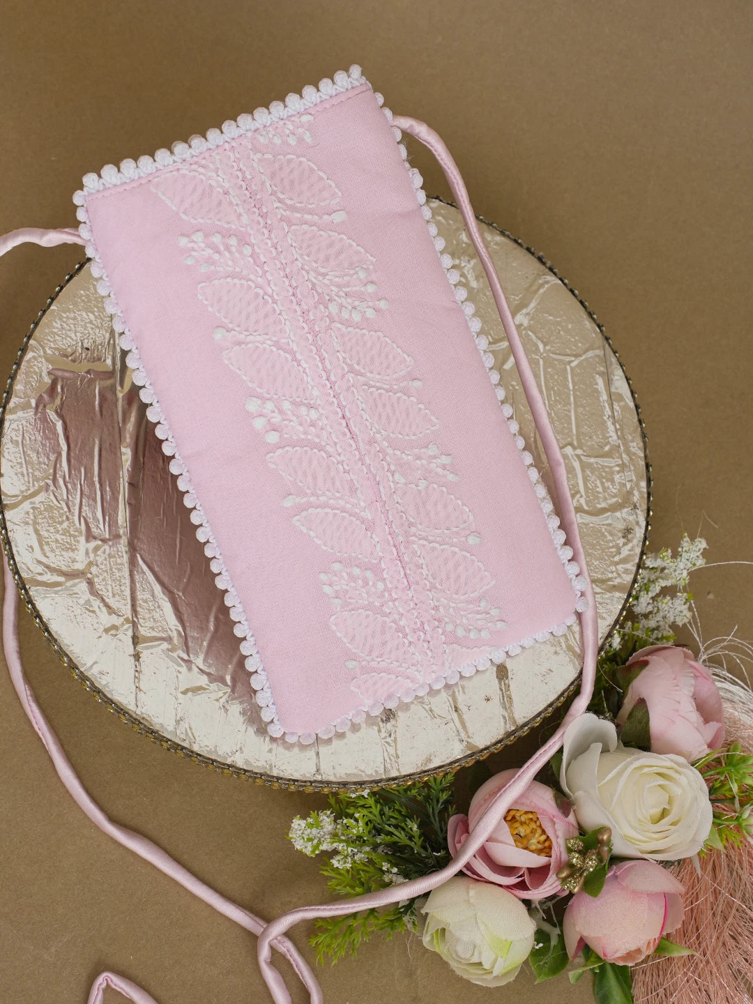 Ada Hand Embroidered Pink Cotton Lucknowi Chikankari Mobile Cover 01A601224