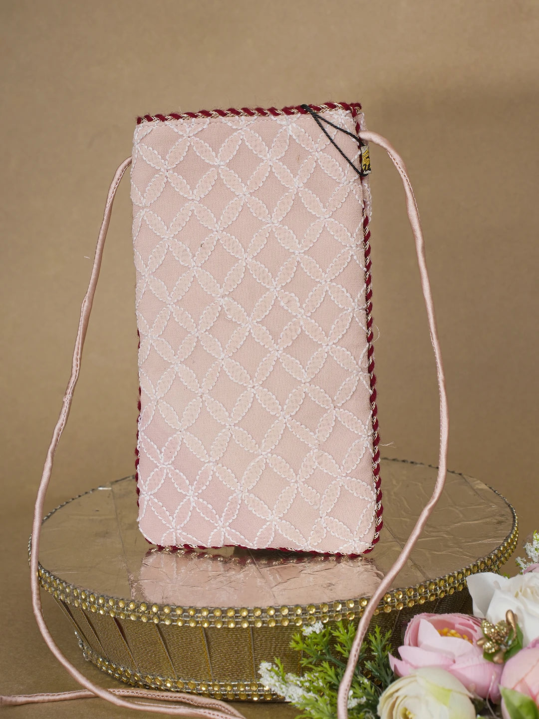 Ada Hand Embroidered Peach Pure Georgette Lucknowi Chikankari Mobile Cover 01A610088