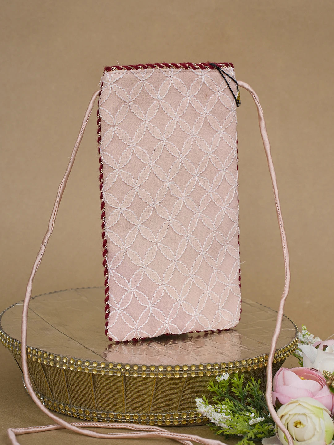 Ada Hand Embroidered Peach Pure Georgette Lucknowi Chikankari Mobile Cover 01A610088