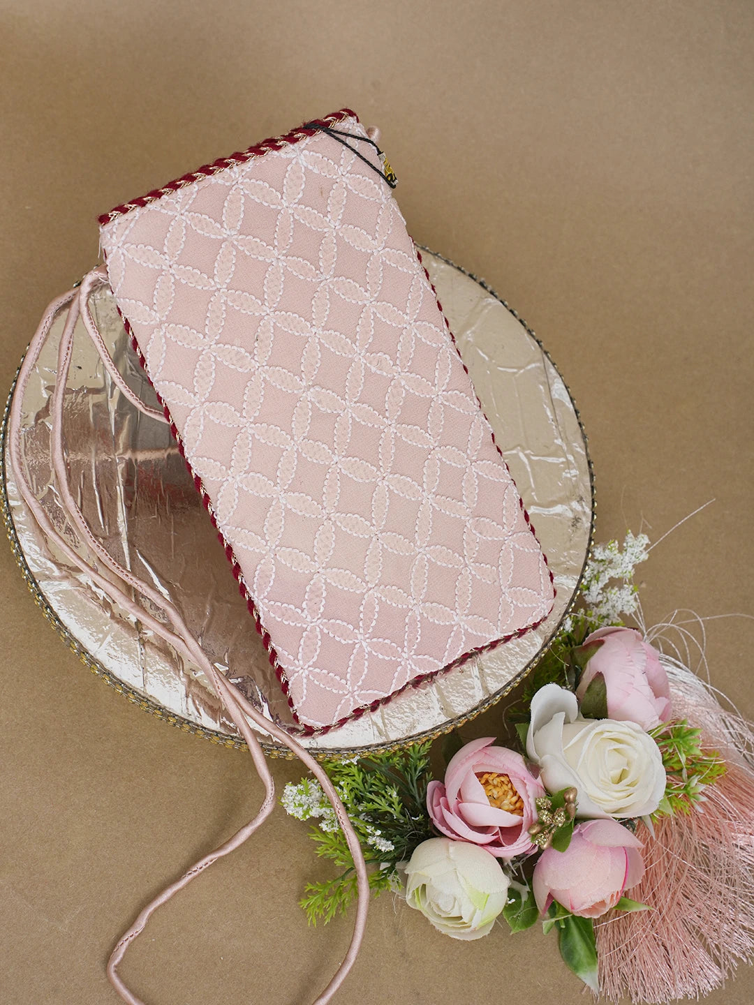 Ada Hand Embroidered Peach Pure Georgette Lucknowi Chikankari Mobile Cover 01A610088