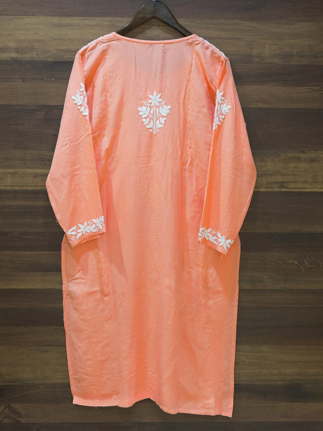 Ada Hand Embroidered Peach Rayon Lucknowi Chikankari Straight Kurta A411666