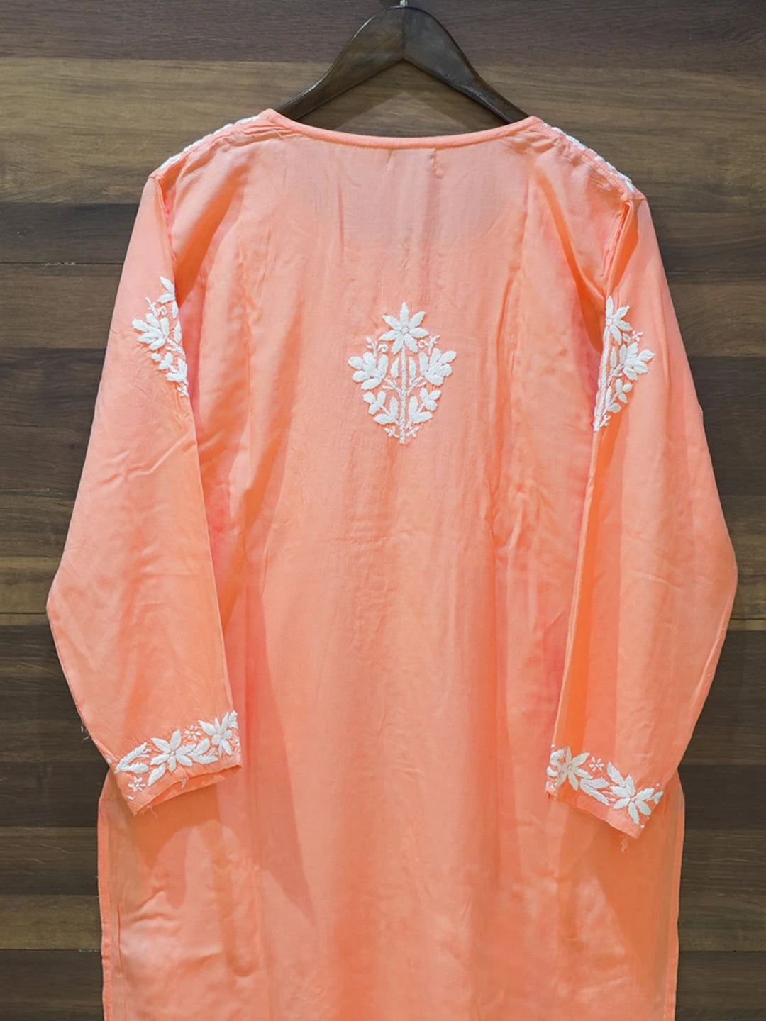Ada Hand Embroidered Peach Rayon Lucknowi Chikankari Straight Kurta A411666