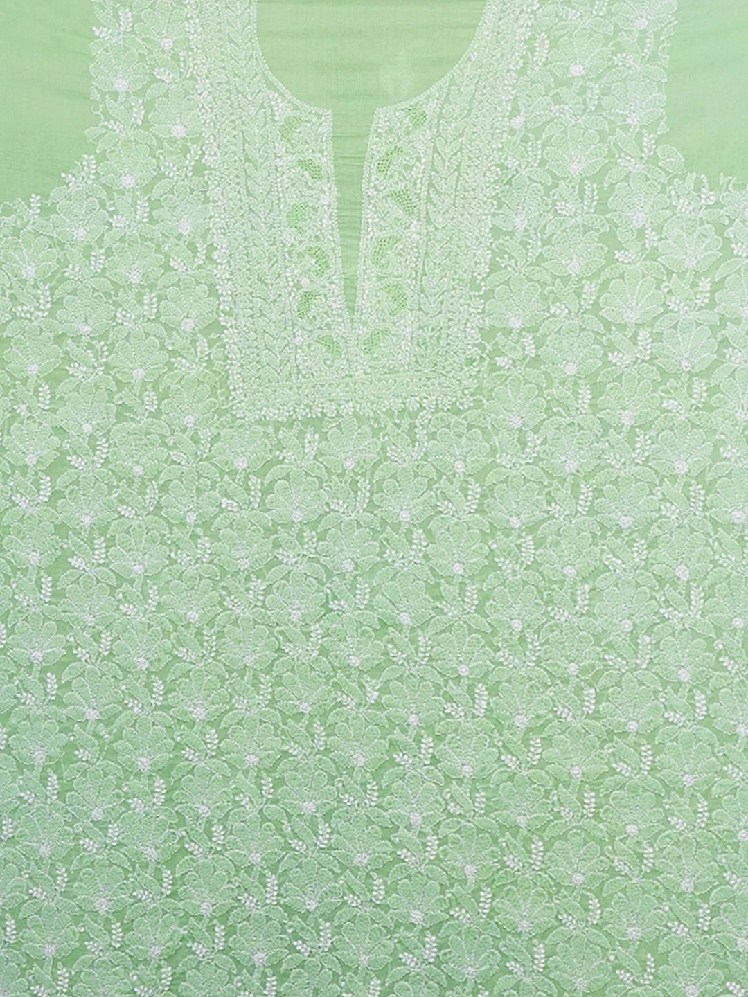 Ada Hand Embroidered Light Green Cotton Lucknowi Chikankari Unstitched Kurta Piece 01A607310