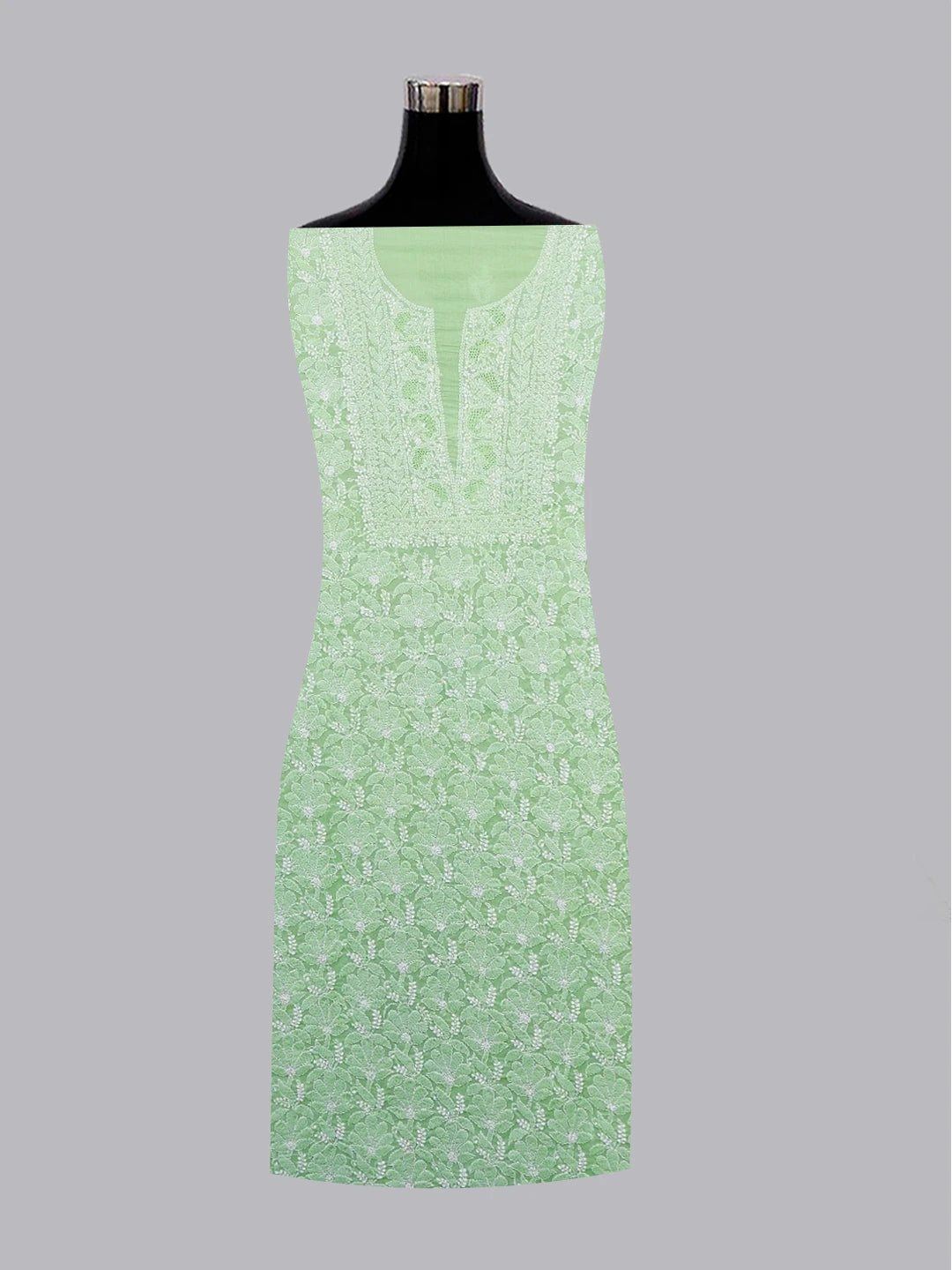 Ada Hand Embroidered Light Green Cotton Lucknowi Chikankari Unstitched Kurta Piece 01A607310