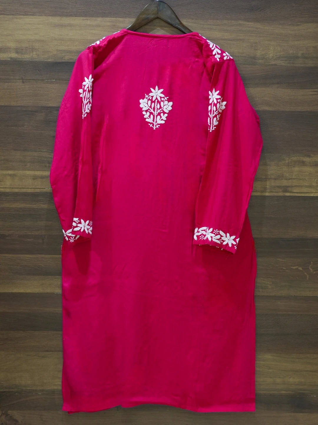 Ada Hand Embroidered Magenta Rayon Lucknowi Chikankari Straight Kurta A411671